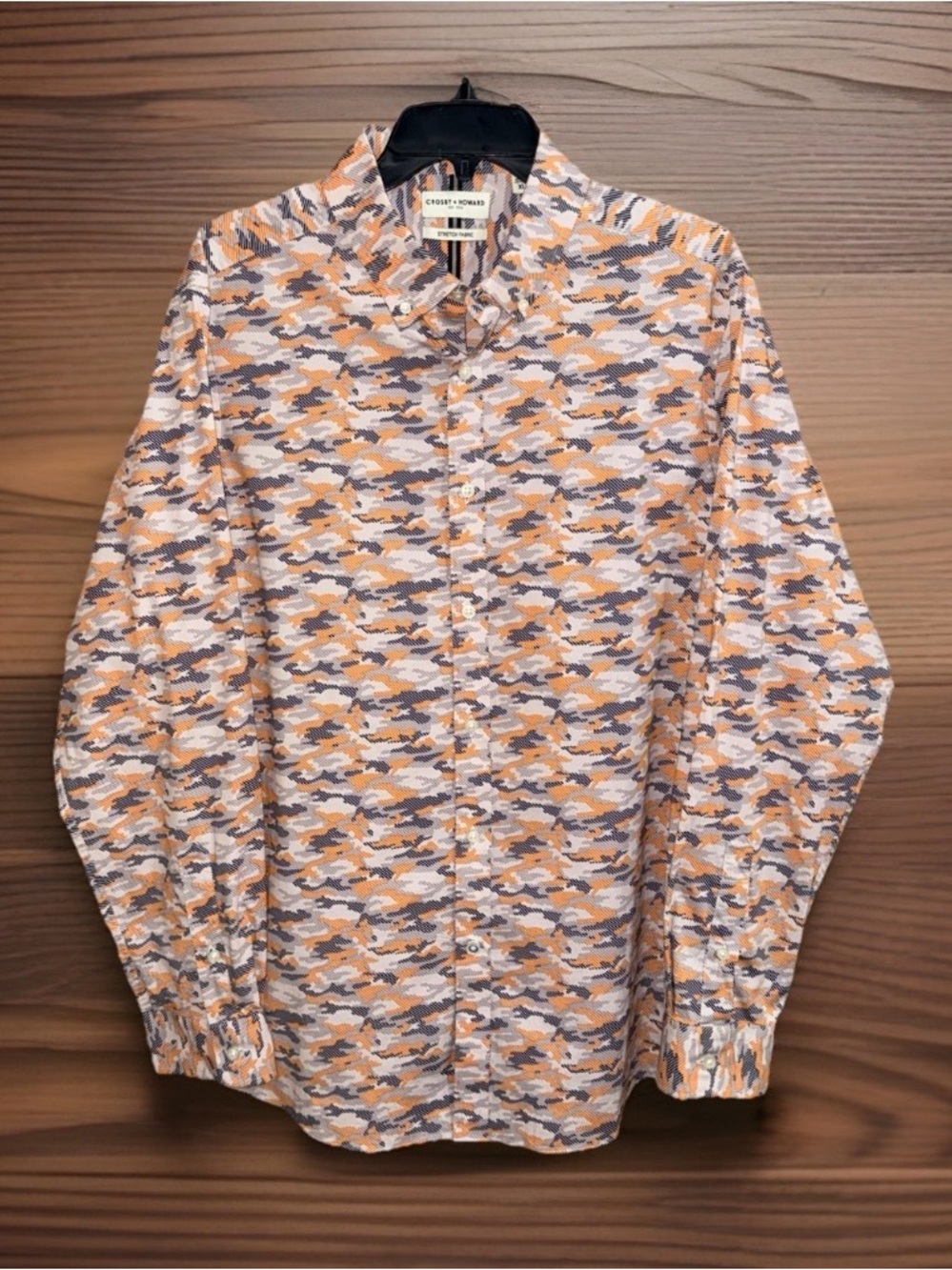 Crosby & Howard Men's Orange Camouflage-Print Button-Down Shirt-XL-EC
